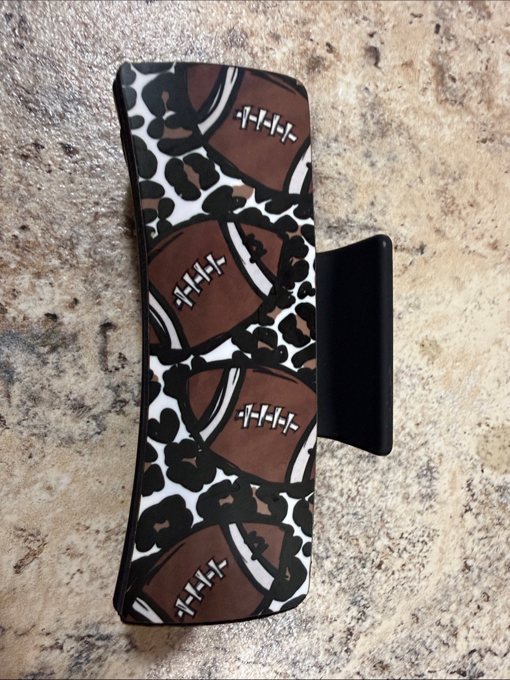 Hand Crafted Brown Football Print Hair Clip